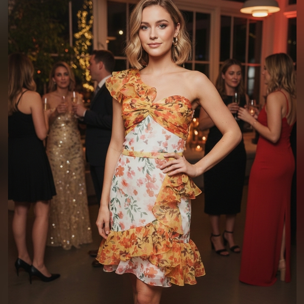 NWT Marchessa Notte orange white floral mini dress 16